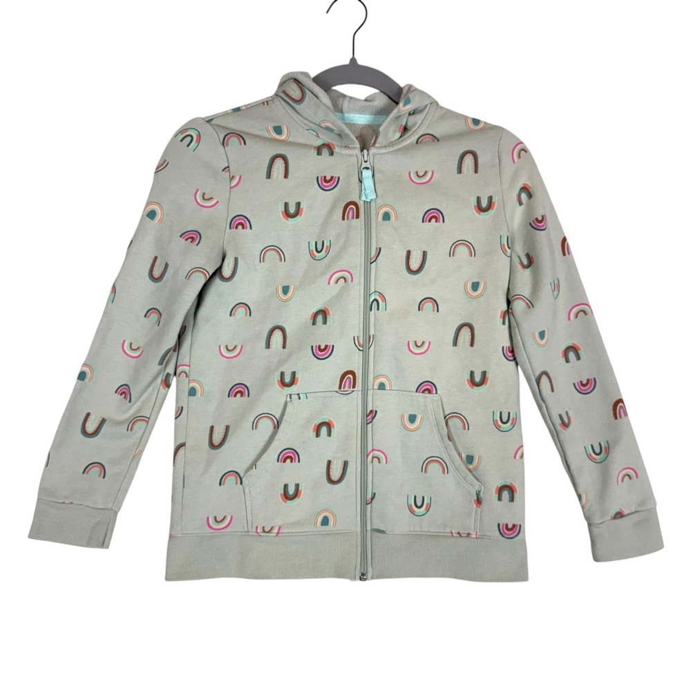 Cat & Jack Hoodie Sweatshirt Girls L 10-12 Gray Rainbow Fleece Full Zip Pockets